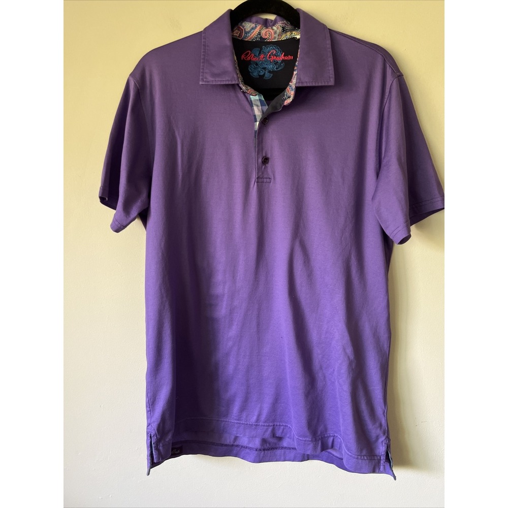 Robert Graham Polo Shirt Size Medium M Classic Fit Purple 100% Cotton